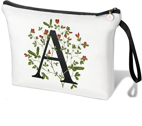 Bolsas con letras iniciales de flores para mujer, bolsa de maquillaje con inicial, bolsa de cosméticos con inicial, bolsa de maquillaje