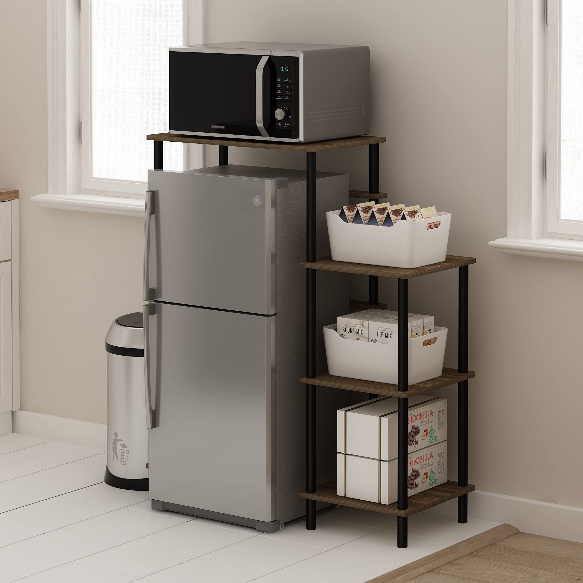Furinno Turn-N-Tube Scaffale da cucina senza attrezzi alto, Columbia Noce/Nero