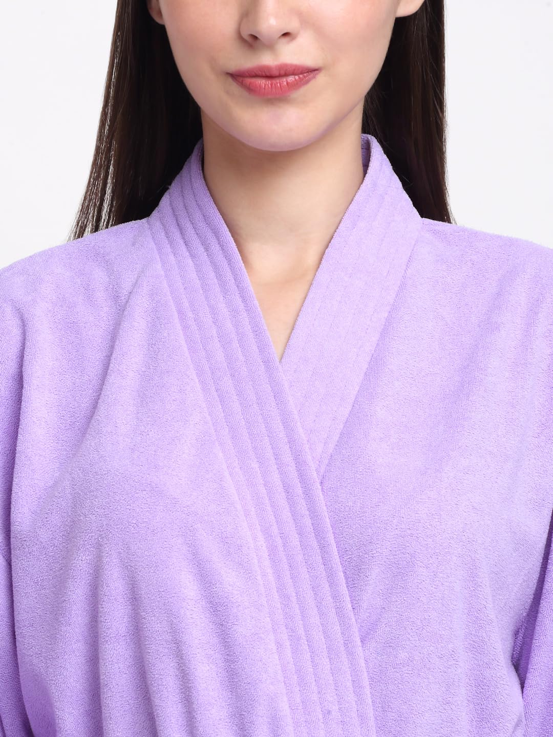 CREEVA Everyday Unisex Micro Terry Bathrobe Collection With kimono collar and 1 Pocket, 3/4 Sleeve Bath Robe Super Soft Light Weight - Lilac - Image 5 thumbnail