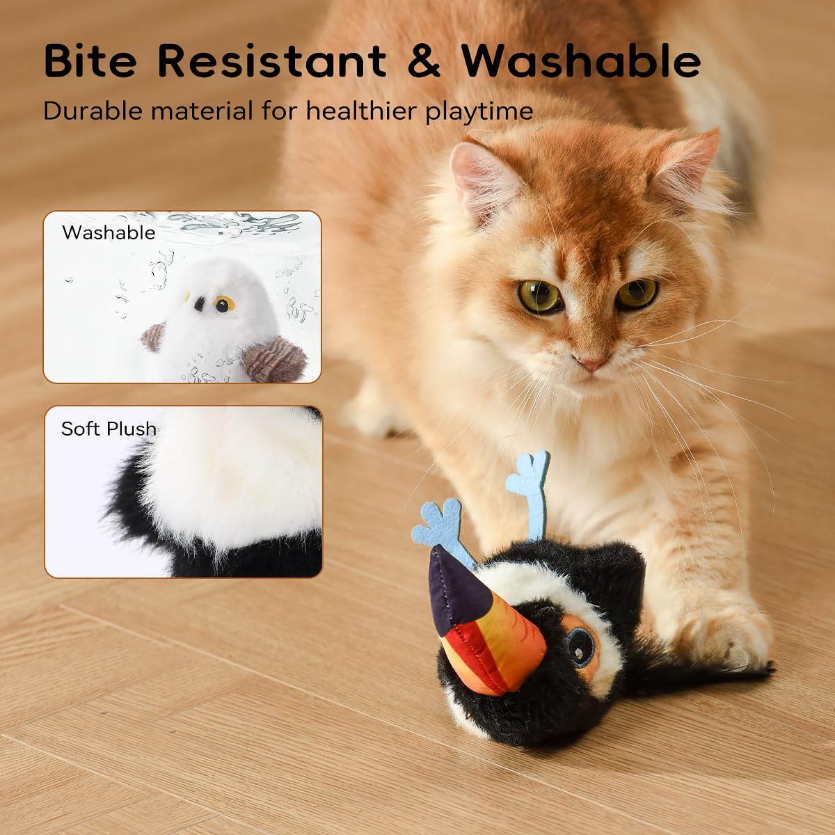 Petgravity Flapping Bird Cat Toy (No Flying), Lifelike Toucan Chirp Tweet Kitten Toy, Rechargeable Touch Activated Cat Toy Interactive Catnip Toy Exercise Toys for All Breeds 5.1" (Black)