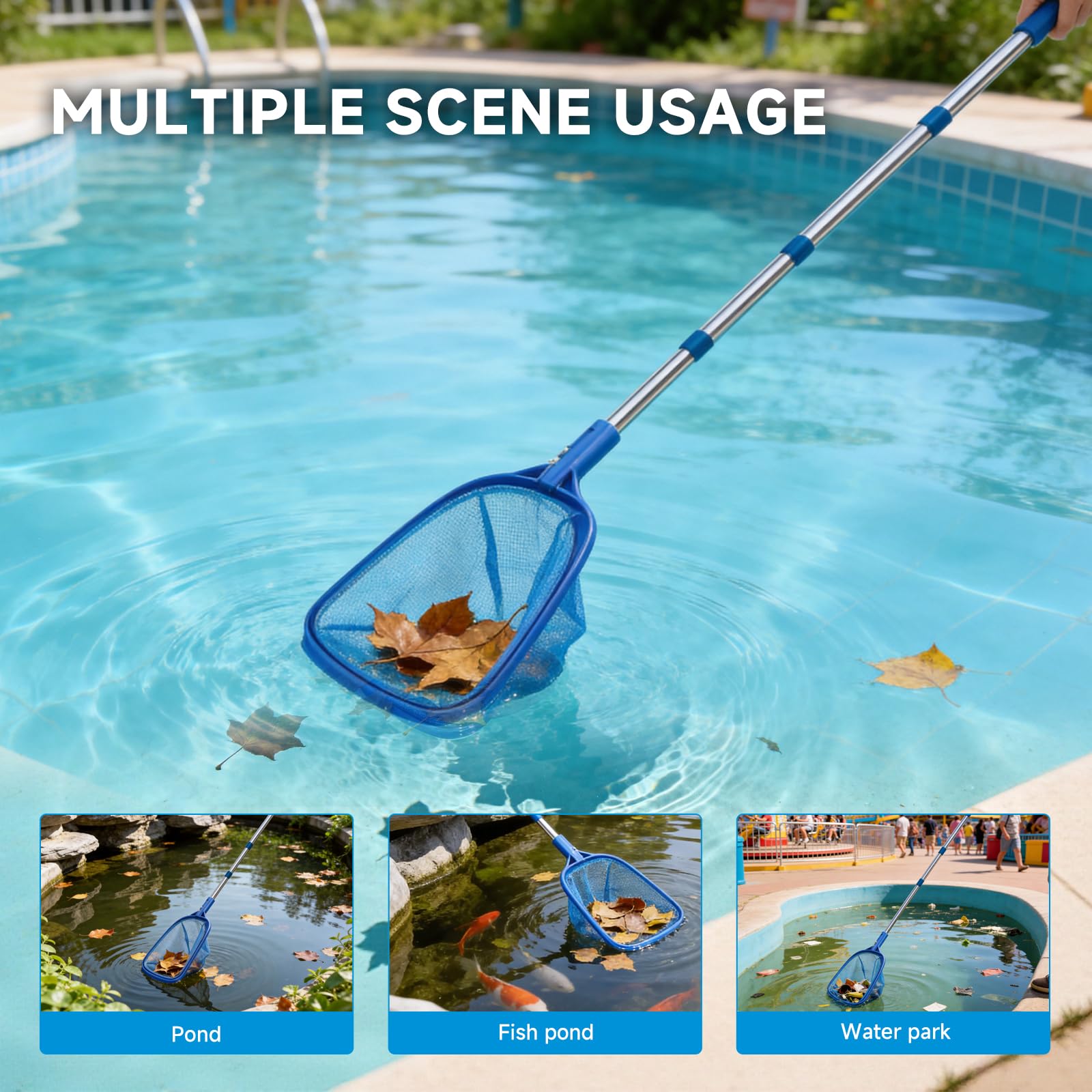 Pool Kescher Teichkescher 185cm Teleskopstange, Pool Reinigung Set mit Skimmer Reinigungsbürste Handtuch, Kescher Teich Zubehör für Schwimmbad Teich Planschbecken Aquarium