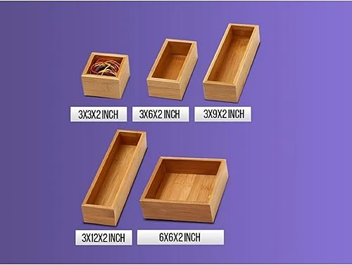 Miniatura 7 de YBM Home Caja organizadora de cajones de bambú, almacenamiento multiusos para cajón de basura, oficina, hogar, cocina, dormitorio, habitación de los