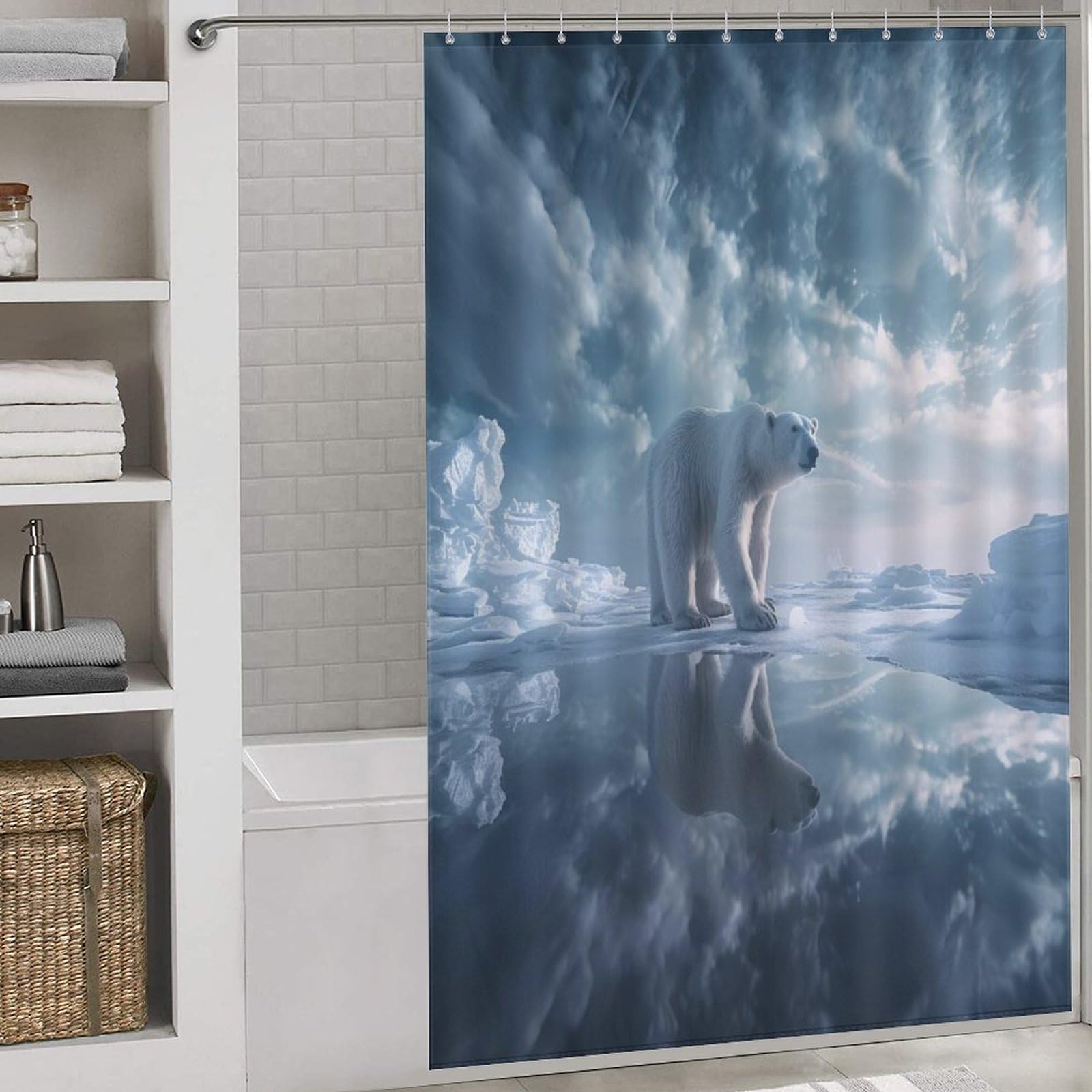 Rideau de douche ours polaire 152x183 cm en tissu polyester imperméable