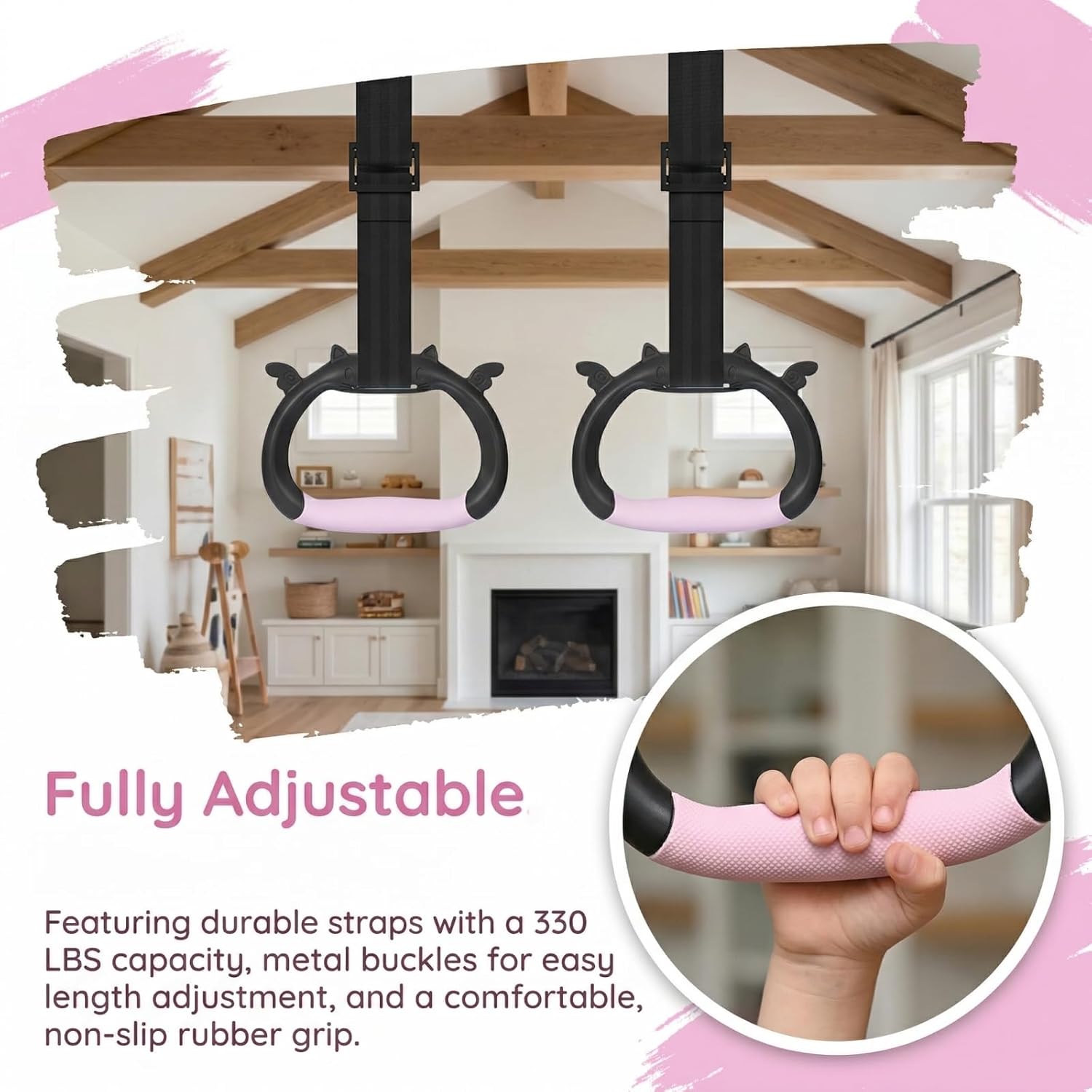 Gymnastics Rings, Children's Home Gym Equipment, Children's Adjustable Strap Strength Training Rings, Pulling Rings for Physical Training