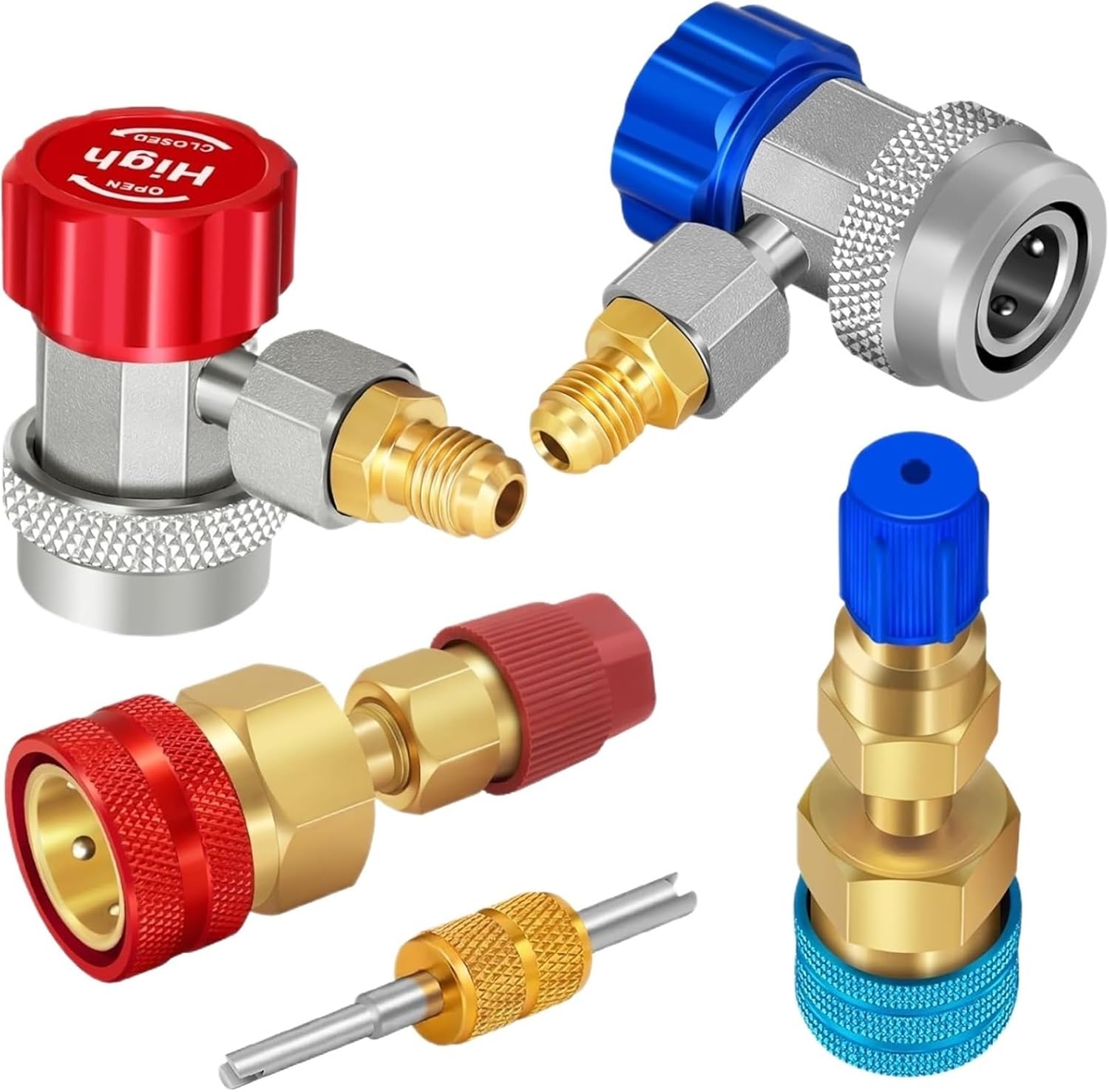 1pcs Car A/C R134a R1234yf Quick Coupler Kit, Valve Connector Conversion Kit for A/C Refrigerant System Charging Hose Fitting