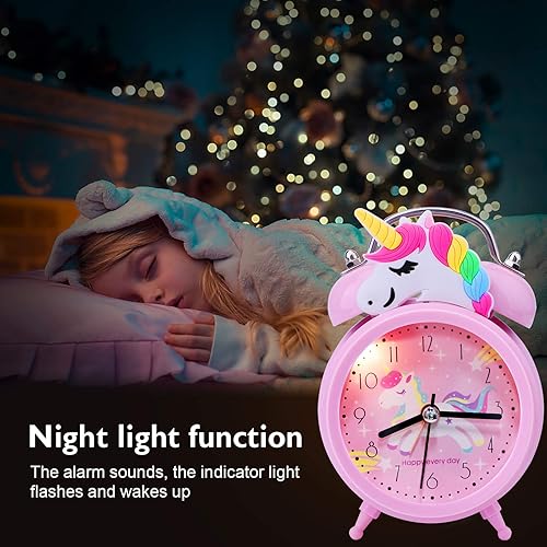 Miniatura 5 de TCJJ Reloj despertador de unicornio para niñas y niños, bonita decoración de dormitorio, segunda manecilla silenciosa sin tictac, con