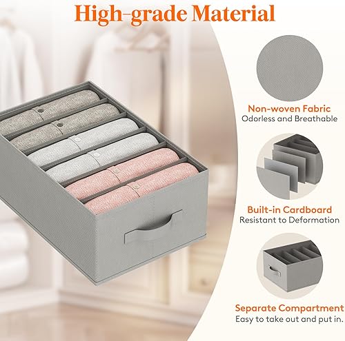 Miniatura 4 de Lifewit Paquete de 6 organizadores de ropa, 6 rejillas de almacenamiento de jeans con asas y tableros de soporte, organizador de cajones plegable