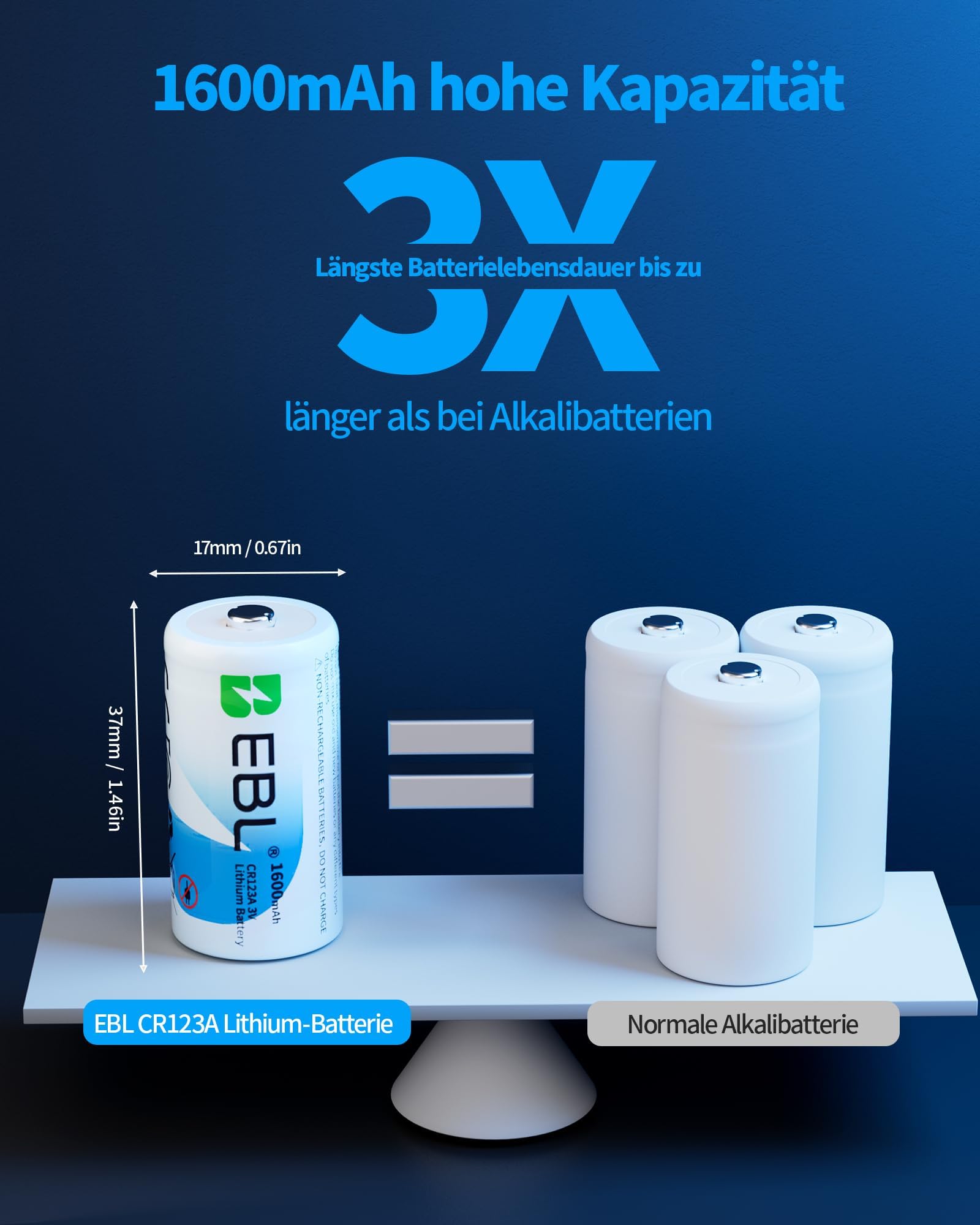 EBL CR123A baterie litowe, zestaw 6 sztuk, 3 V, jednorazowe baterie o pojemności 1600 mAh, do systemów alarmowych, latarek, aparatów fotograficznych i lamp błyskowych - wysoka wydajność i szczelność