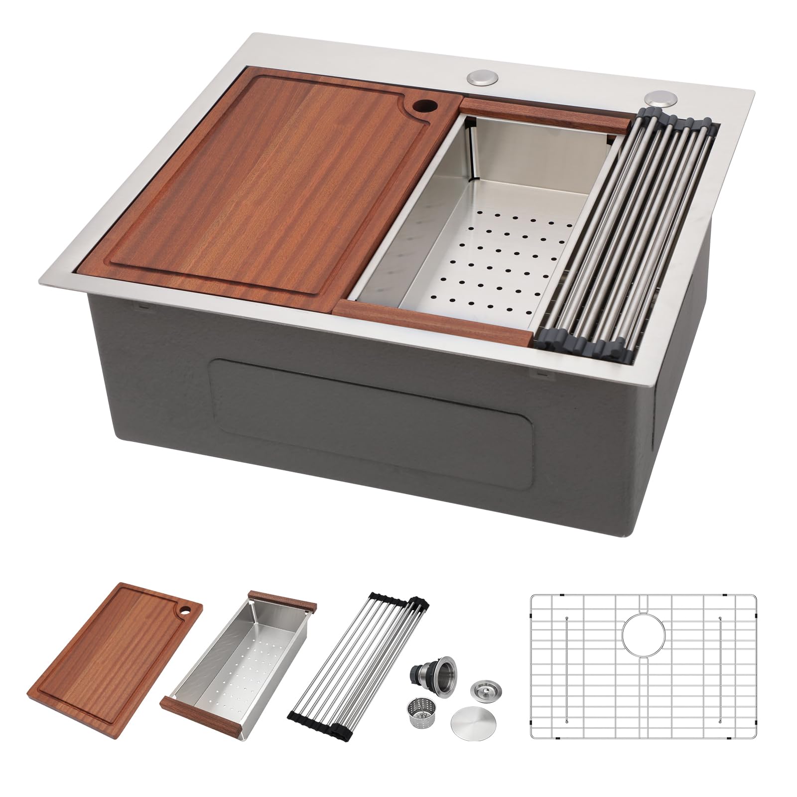 Logmey Edelstahl Küchenspüle 63,5 Cm – Topmount, Einzelbecken Mit Arbeitsplatte & Zubehör