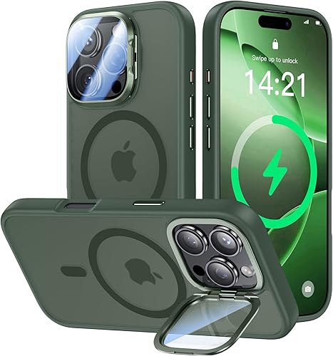 Miniatura 44 de Funda para iPhone 14 Pro de 6.1”, cubierta para cámara con soporte, protector de lente de cámara 9H, compatible con MagSafe, a prueba de golpes de