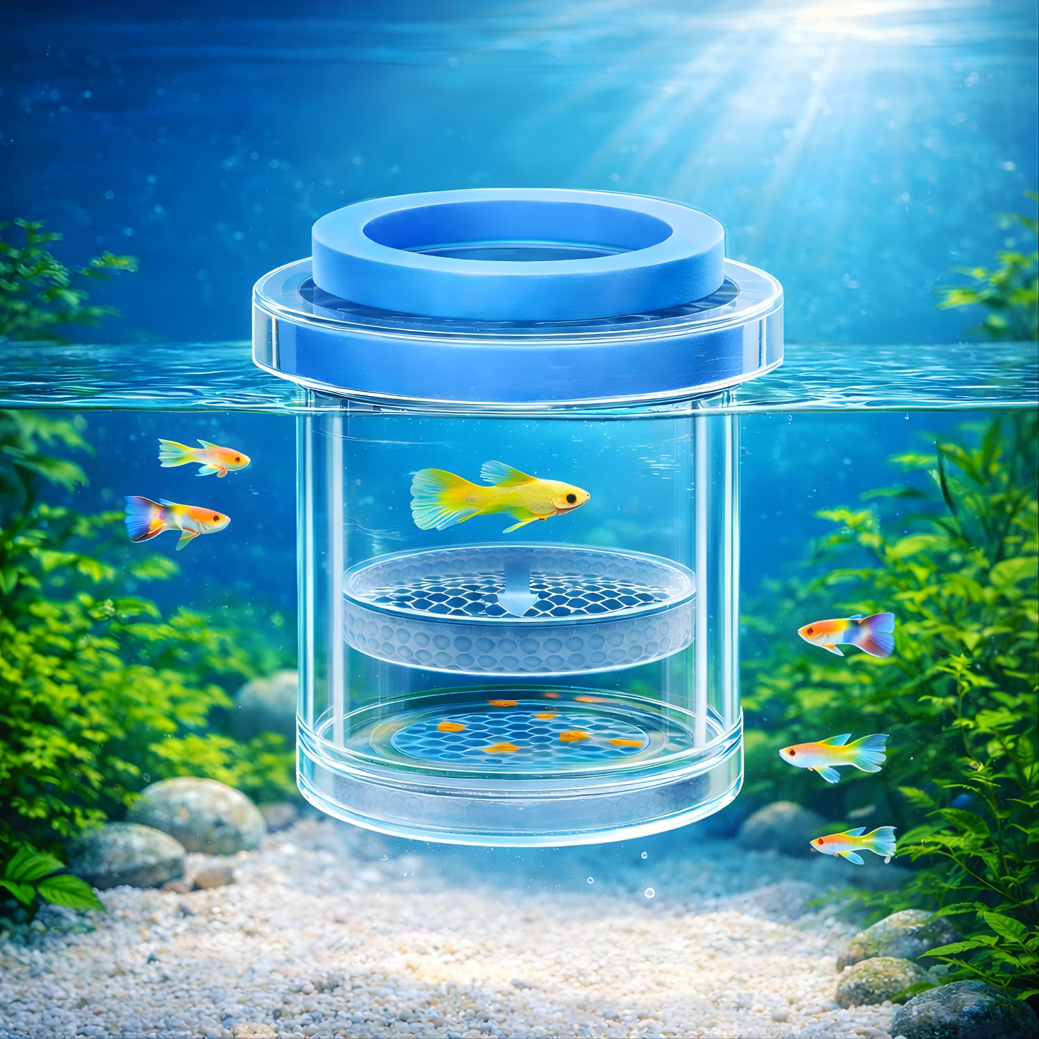 VAYINATO® Floating Fish Breeder Box for Aquarium – 10cm Double Layer Isolation Incubator with Foam Collar | Clear Fry Protection Box for Guppy, Betta & Small Fish