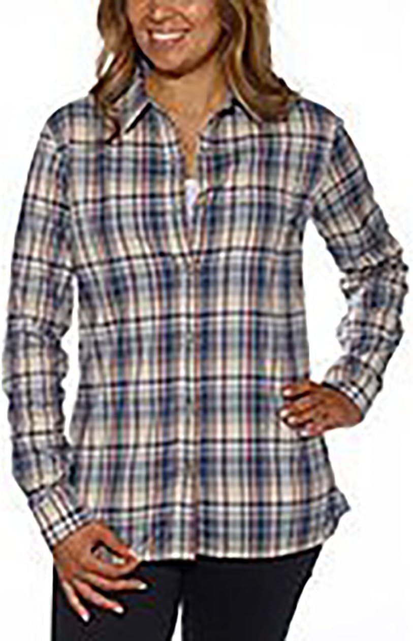 Weatherproof Ladies Vintage Plaid Long Sleeve Shirt- Sand, X-Small