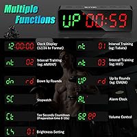 Vista 5 de Reloj con temporizador de gimnasio pequeño, cronómetro magnético con temporizador de intervalos de entrenamiento, pantalla digital LED grande, Negro