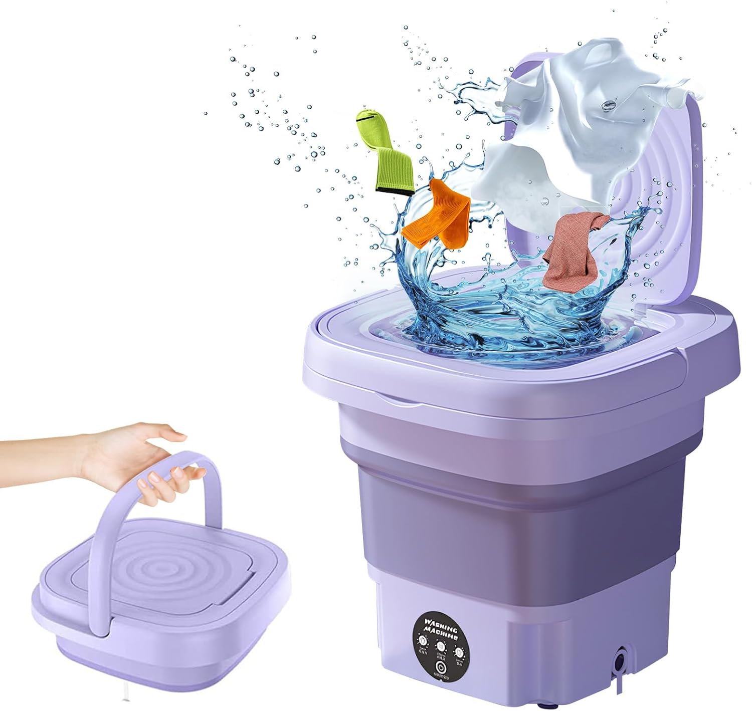 Portable Washing Machine, 8L Foldable Mini Washer with Detachable Drain Basket,3 Modes Deep Cleaning Laundry Washer and Dryer Combo for Apartments,Dorm,Camping,RV,Travel Laundry