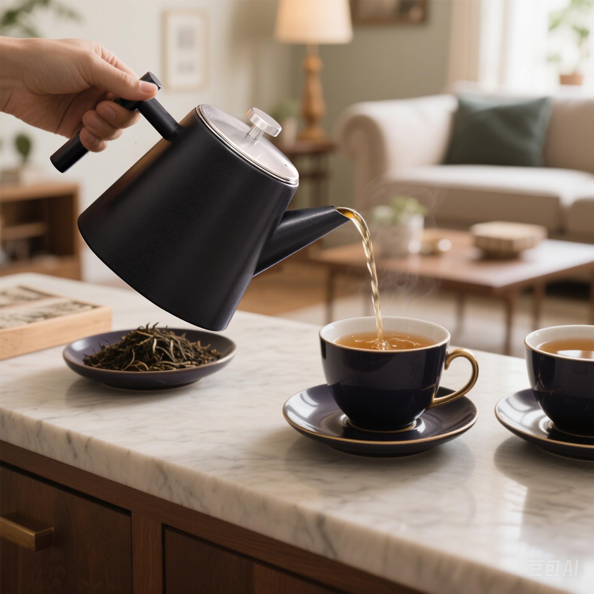 Tetera con filtro Hanamura – Para infusiones de acero inoxidable 1L – Negra moderna de doble pared