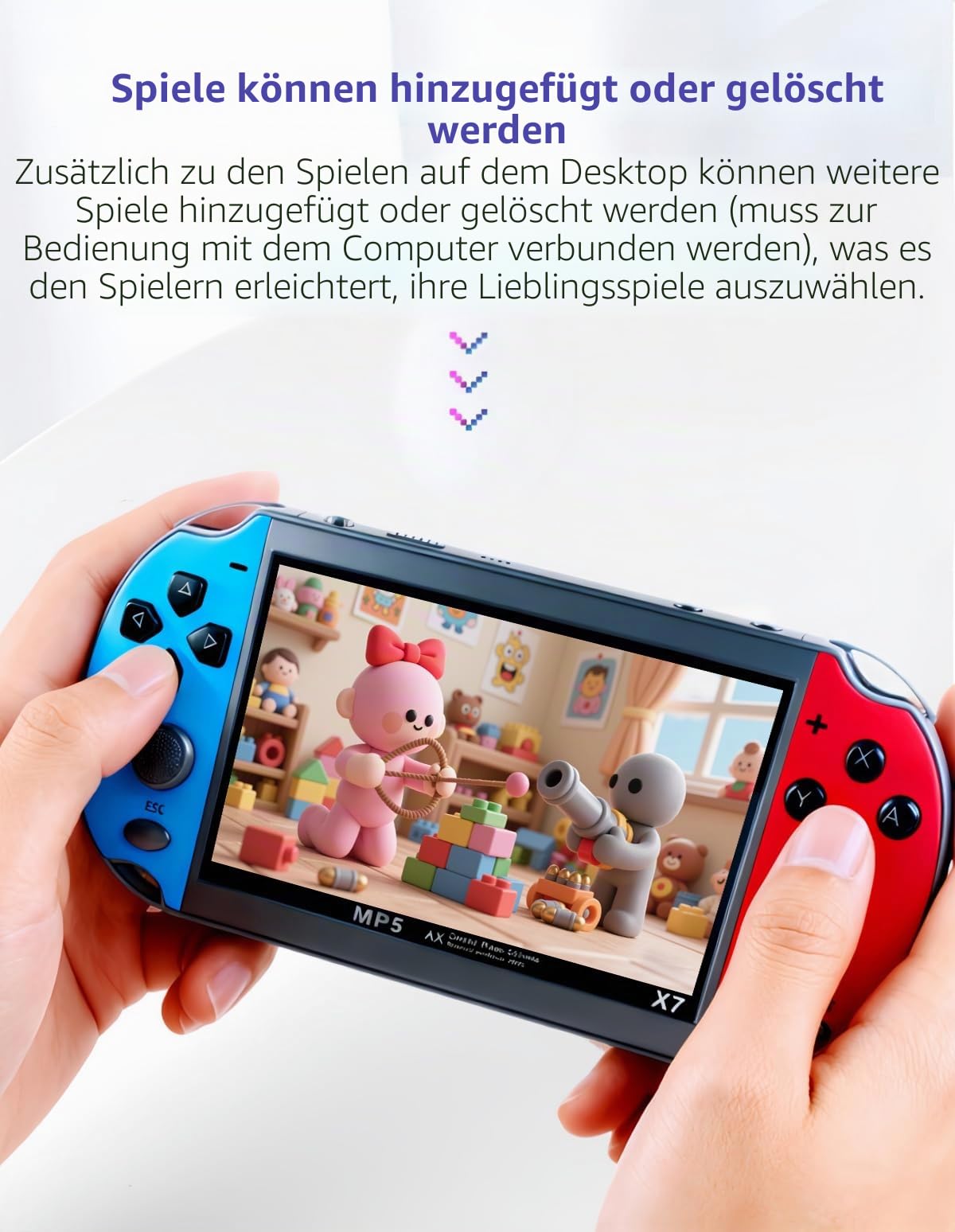 JXD Bunt Retro Videospielkonsole 4,3 Zoll Sreen 8GB 3000 Spiele Handheld Arcade Spielkonsole Mini tragbares Spielgerät Mehrfachsimulator MP3 MP4 E-Book Nostalgisches Geschenk für Kinder