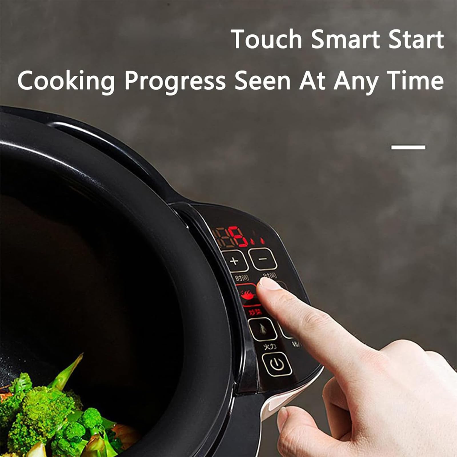 Robot da cucina commerciale da 2000 W, macchina da cucina automatica da 6,34 litri, 3 velocità e avvio intelligente con un clic, rotazione automatica a 360°, per fritture e stufati