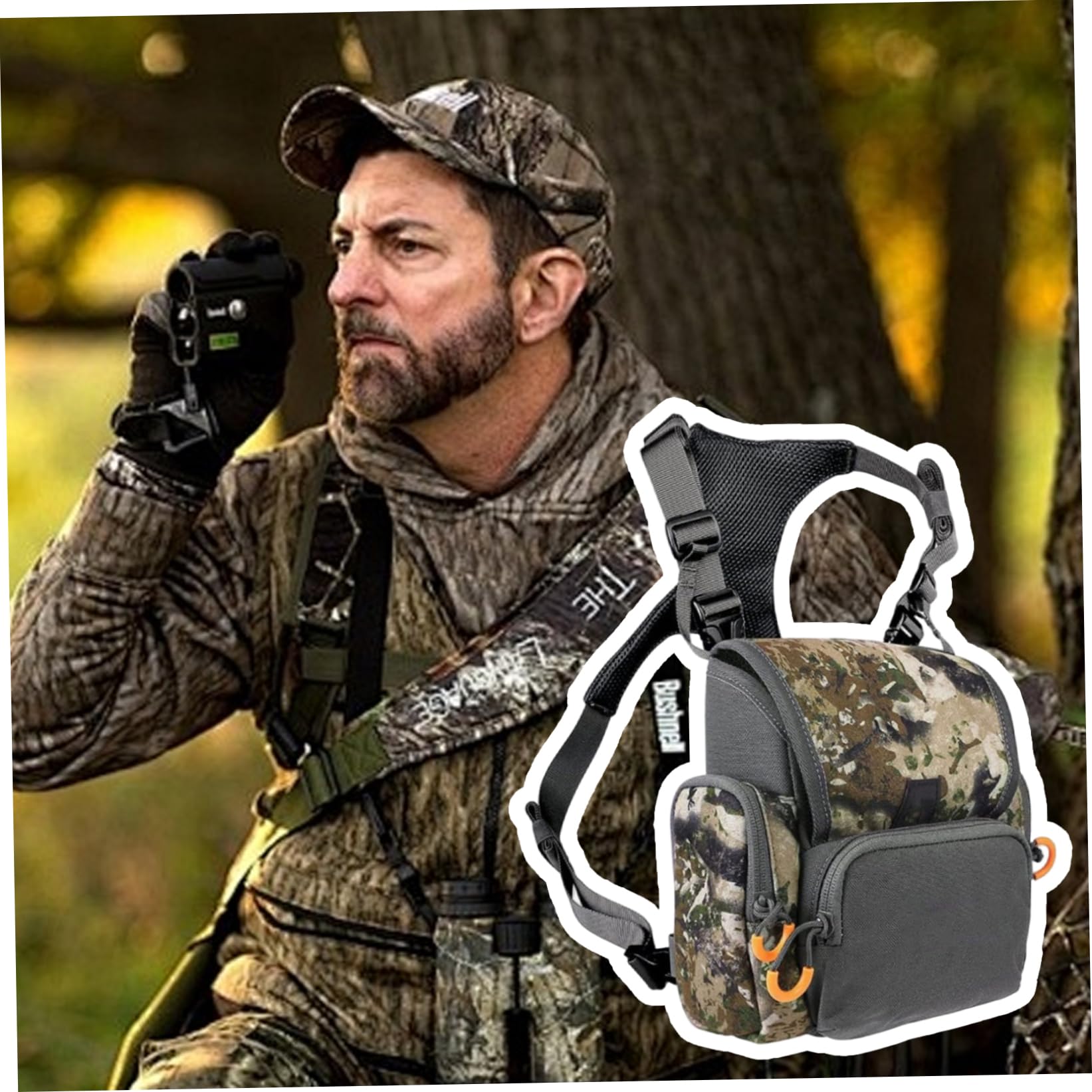 Brusttasche für die Jagd, Fernglas-Geschirr, atmungsaktiv, verstellbar, Jagd-Brusttasche mit Mehreren Taschen, wasserdicht, für Männer und Frauen, Tarnung