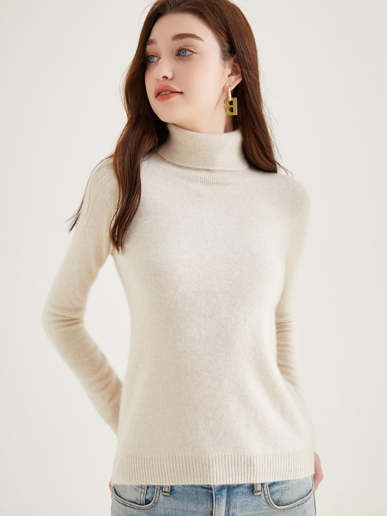 Chanyarn Damen 100% reinem Kaschmir Rollkragen Pullover Herbst Winter Warm Weich Leicht Langärmelig Strickpullover