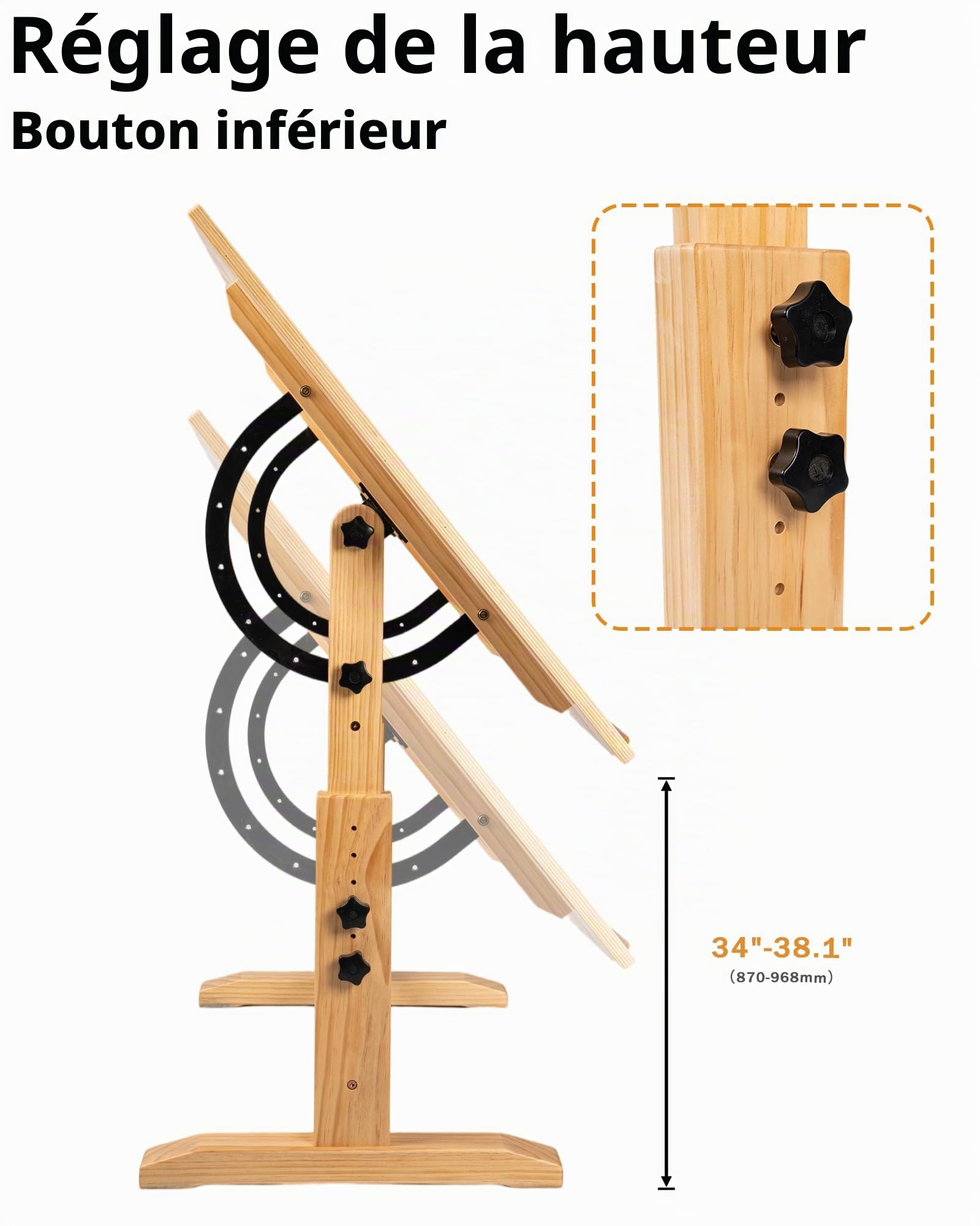 DJAR Table à dessin réglable en bois, 106,7 x 76,2 cm, bureau d'artiste pour peinture, croquis, écriture, naturel
