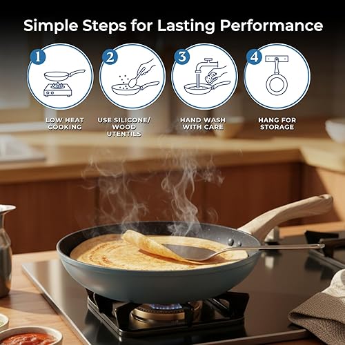Miniatura 6 de SALFORD Sartén antiadherente forjada de 9.7 pulgadas de cerámica, antiadherente, sartén para huevos y panqueques, mango de baquelita, utensilios de