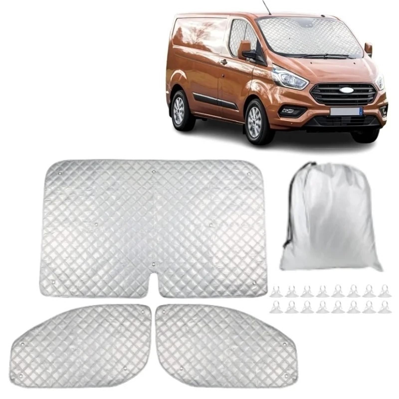 Parasoles Coche para Ford Transit Custom MK8 Juego De Parasoles para Coche, Bloqueador Papel Aluminio con Ventosas, Protección UV, Aislamiento Térmico