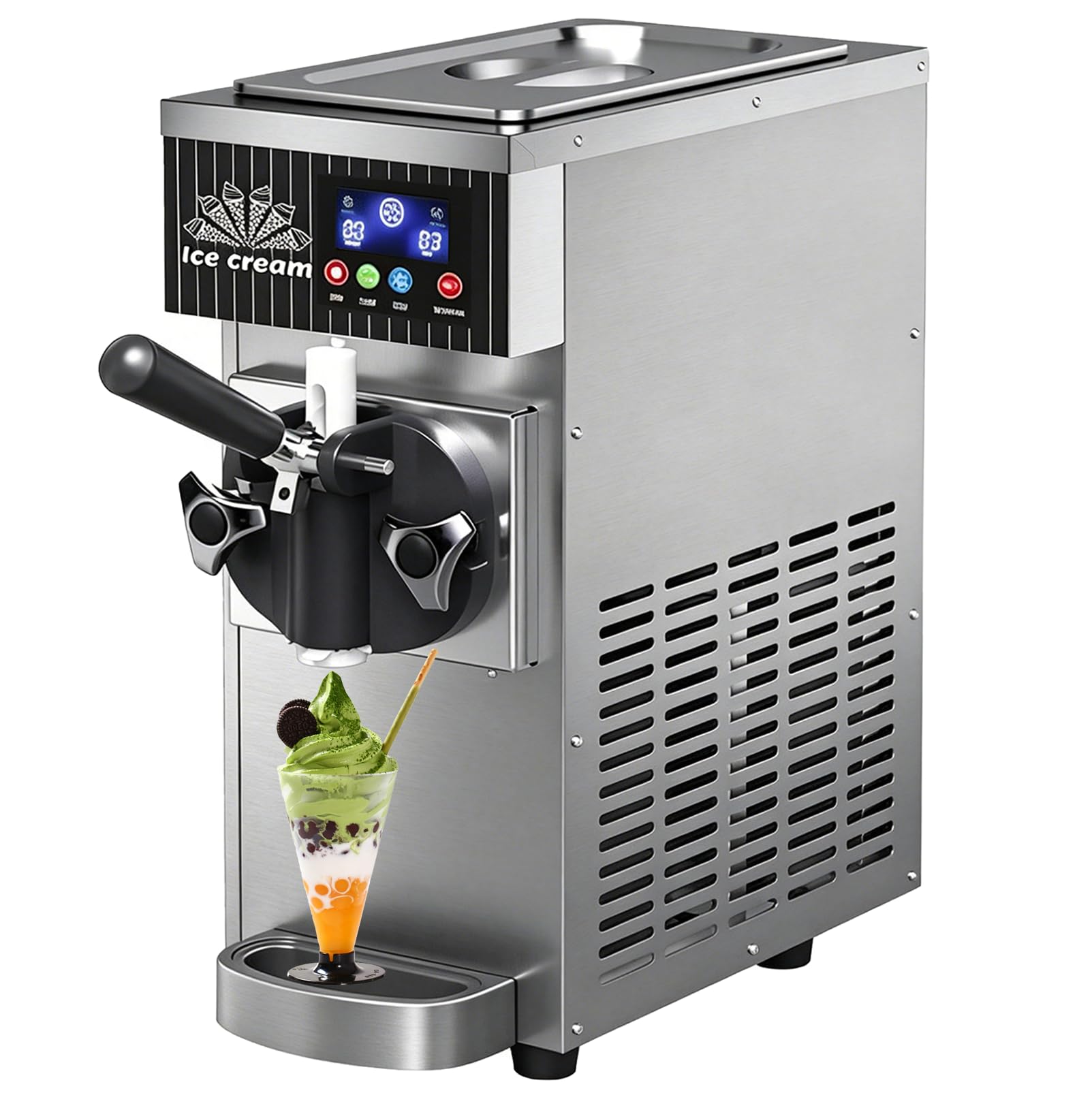 Macchina per Gelato Soft, Macchina per Fare Il Gelato Commerciale da 450 W con Funzione di autopulizia, Produzione 4-5 L/h, Macchina Gelato da banco per Snack Bar e Locali Grey
