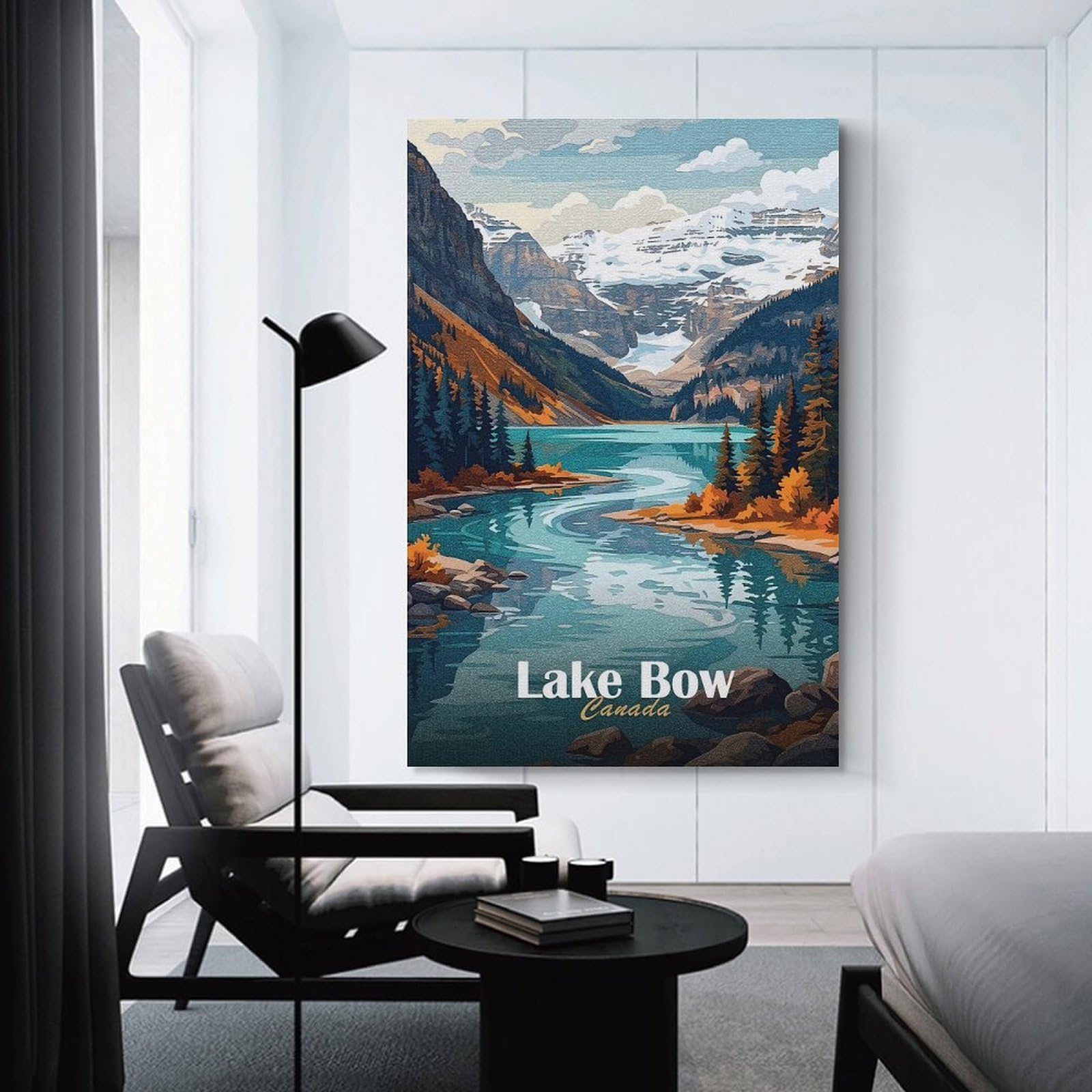 Junmoney Lake Bow Canada Landscape Art Canvas Wall Art, 24x36inch(60x90cm), for Living Room, Bedroom, Office Or Hallway, Versatile Wall Decor for Many Rooms