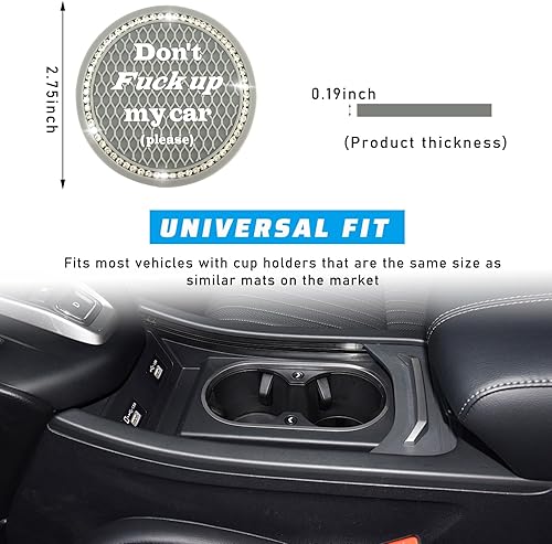 Miniatura 2 de Sylvil 4 posavasos brillantes para automóvil, 2.75 pulgadas, antideslizantes, para insertar portavasos de automóvil, tapete universal con diamantes