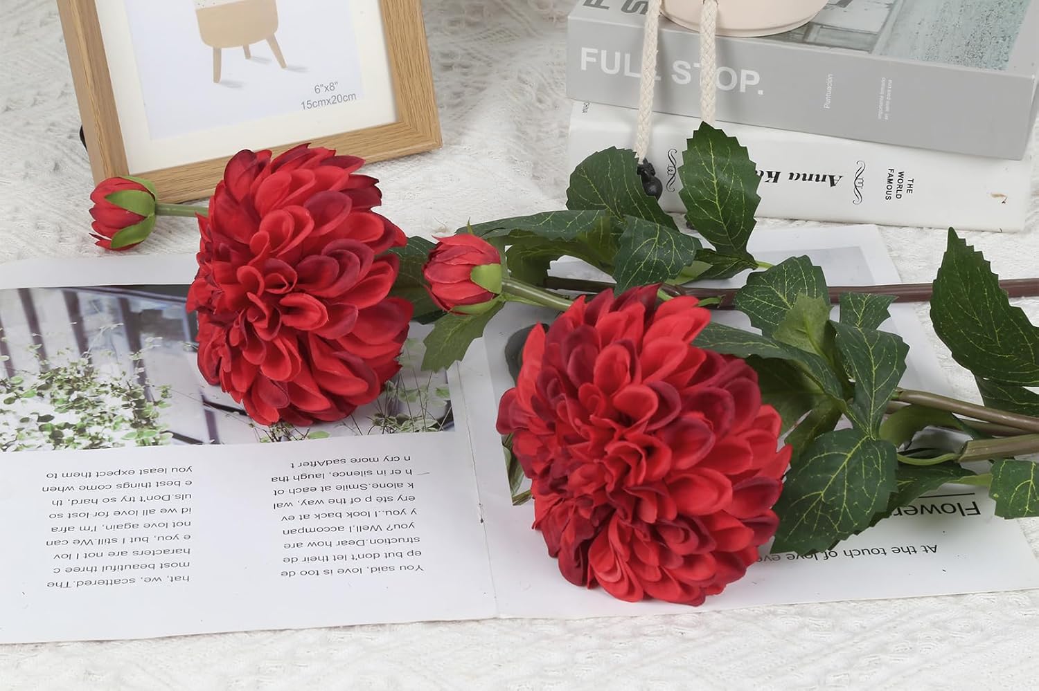 IPOPU 4pcs Artificial Dahlia Flowers Realistic Silk Dahlia Flowers 29" Long Stem Faux Flowers with Buds for Tall Vase DIY Bouquet Home Wedding Decor (Red) - Image 2