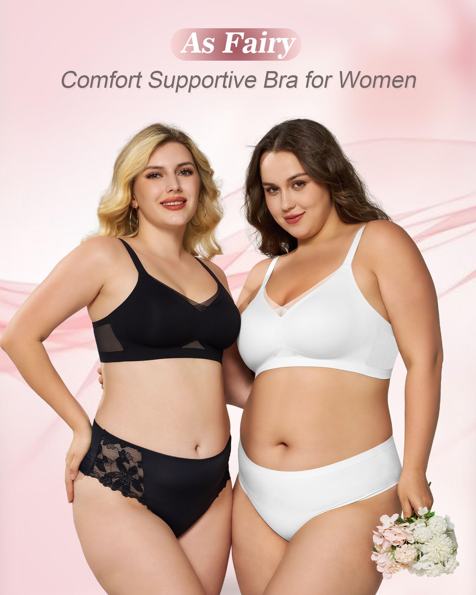 As Fairy Reggiseno senza ferretto da donna senza ferretto push-up senza cuciture con supporto morbido in pizzo con scollo a V in rete incrociato sulla schiena per uso quotidiano lounge yoga