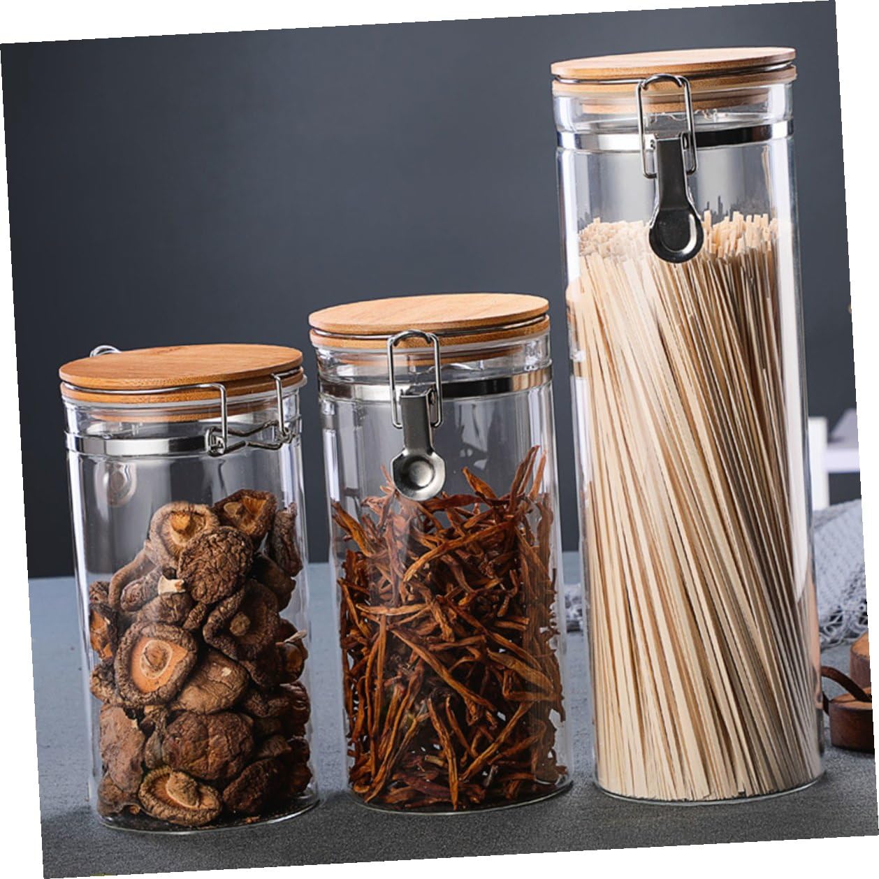 Alipis 2 Tarros en Cocina Capacidad 1140ml y 1280ml Herméticos de Vidrio Cierre de Acero Inoxidable y Tapa de Madera Diseño Transparente y Prevención para Almacenamiento de Alimentos