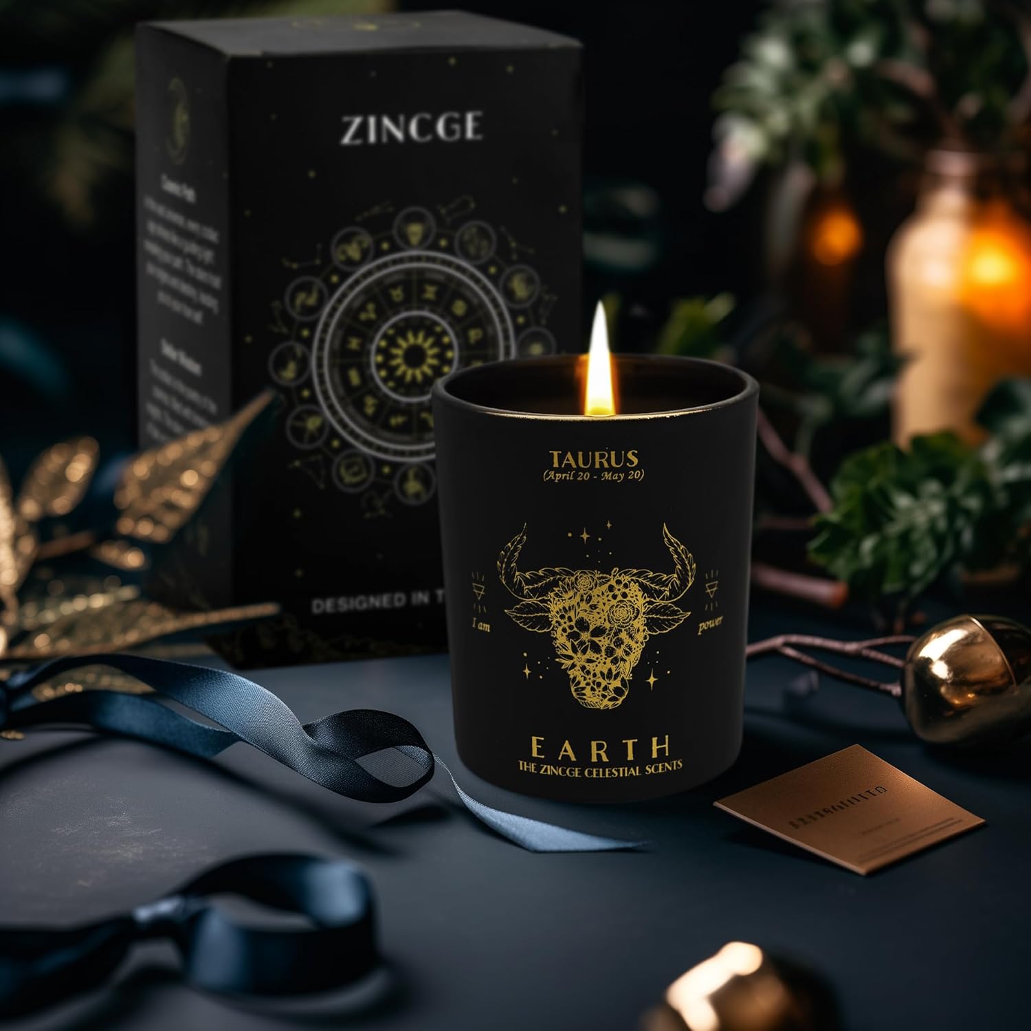 Taurus Zodiac Scented Candle Gift Set for Men and Women – Rose Aroma Crystal Candle with Bracelet & Earrings, Astrology Gift Box, Mother’s Day & Thank You Gifts