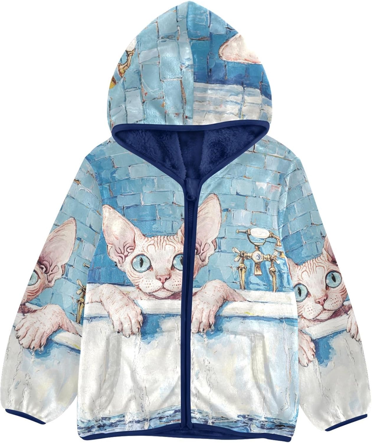Cute Cornish Rex Cats Vintage Bathtub Toddler Boy Zip Up Jacket Outerwear Jackets Navy Blue Baby Boy Girl Clothes 3T