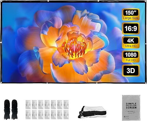 Miniatura 8 de LIHONG Pantalla de proyector 4K, 16:9 HD plegable, portátil, de doble cara, pantallas de proyección antiarrugas para uso en interiores y exteriores,