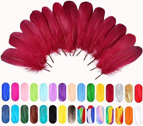 Miniatura 4 de FeelfunFeather 120 plumas de ganso de color rojo vino de 6 a 8 pulgadas, 5.9-7.9 in, decorativas, naturales, plumas de ganso Nagoire a granel para