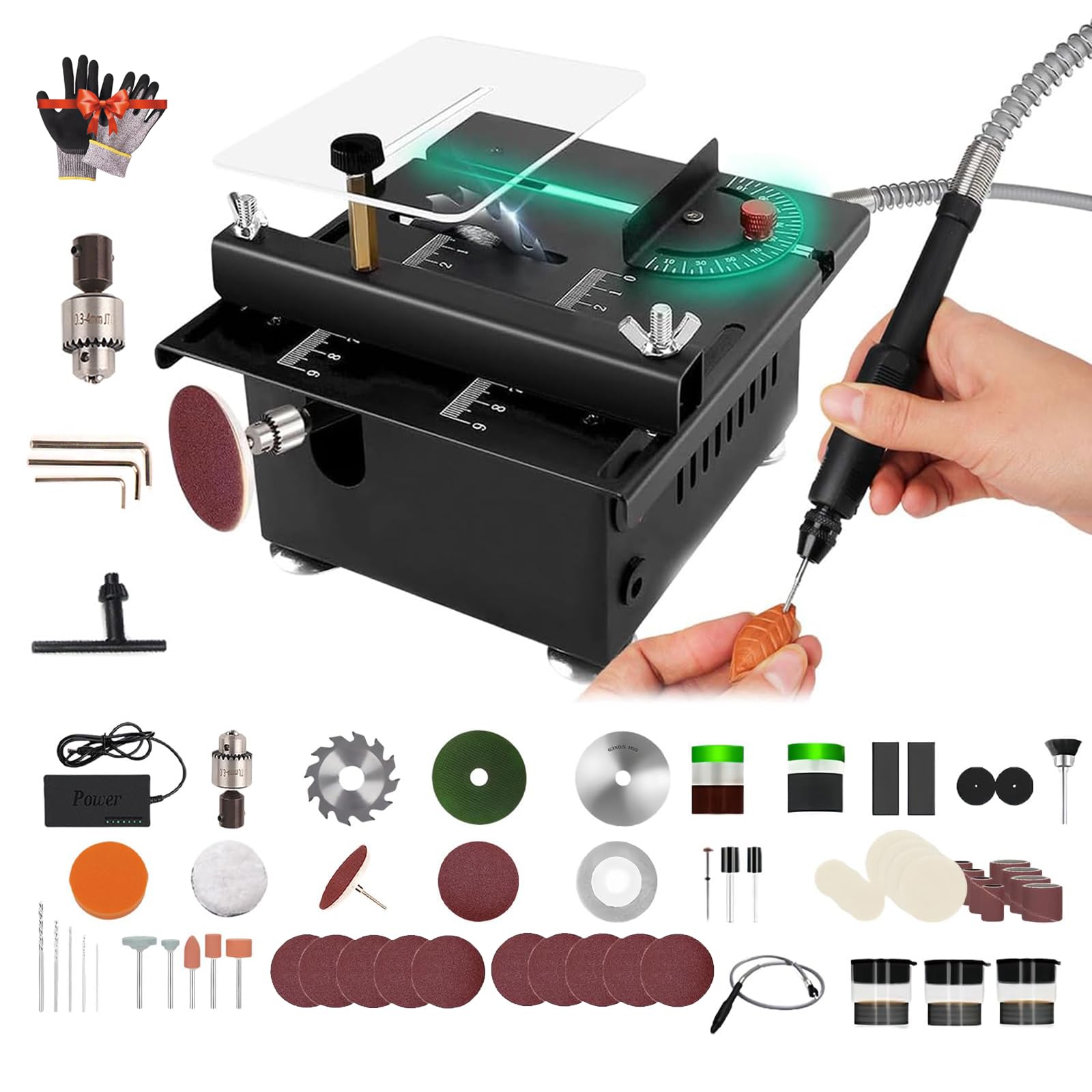 YDLGJMCZ Liftable Mini Multi-Functional Table Saw Liftable Mini Table Saw For Crafts,Small Craftsman Tablesaw Cutting Grinding Polishing Engraving All-In-One Machine (C-Higher version)