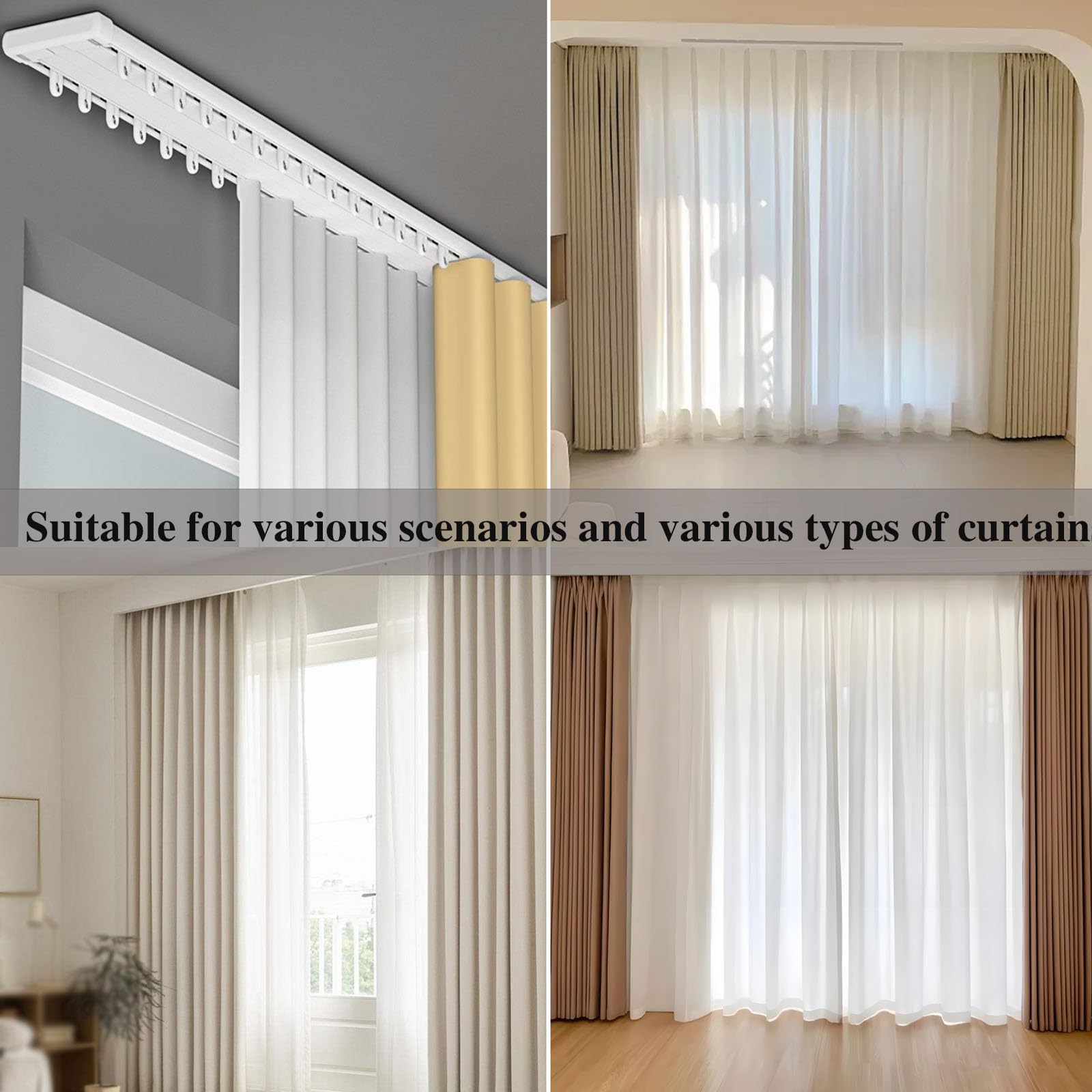 Generico Binario per Tende A Doppio Binario da Soffitto, Binario per Tende in Alluminio Montato A Soffitto su Misura con Rulli Silenziosi per Tende Trasparenti e Oscuranti per Tende Divisorie