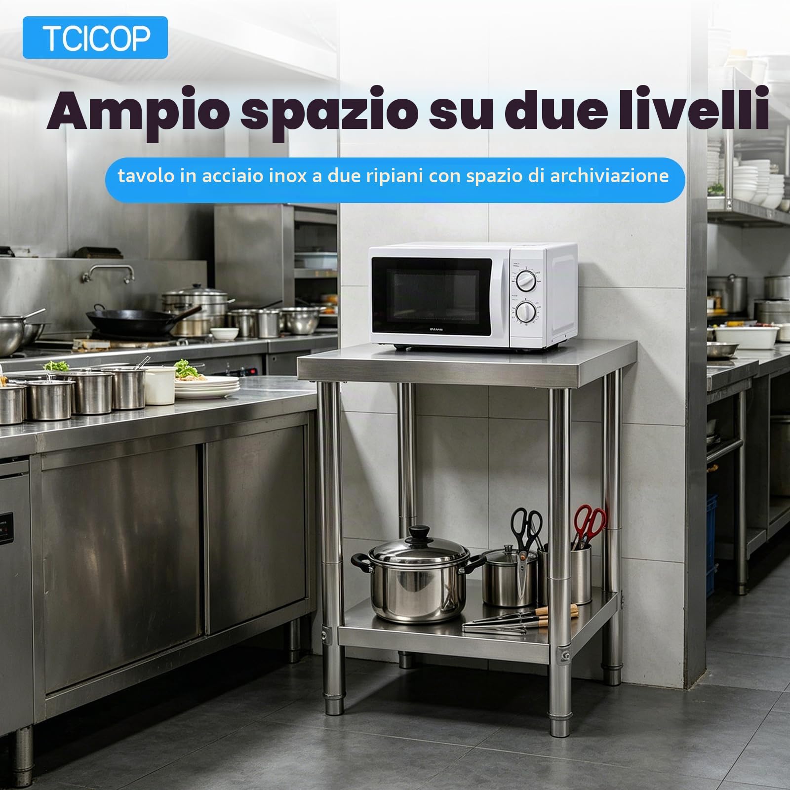 Tavolo da lavoro in acciaio inox, 60 x 60 x 80 cm, portata 400 kg, suola regolabile in metallo, adatto per cucina, sala da pranzo