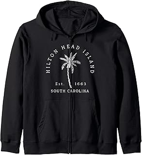 Original Hilton Head Island Palm Tree Novelty Art Surf Zip Hoodie