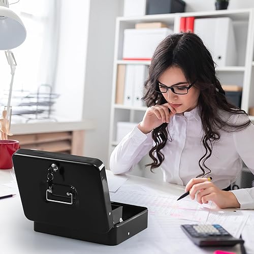 Miniatura 9 de KYODOLED Caja de dinero con cerradura superior, caja de dinero con bandeja para efectivo, 4 billetes5 ranuras para monedas, caja fuerte con