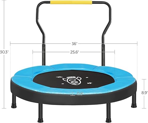 Miniatura 6 de SONGMICS Trampolín para niños, mini trampolín de 3 pies con manillar, cama elástica para niños pequeños para interiores y exteriores, carga máxima