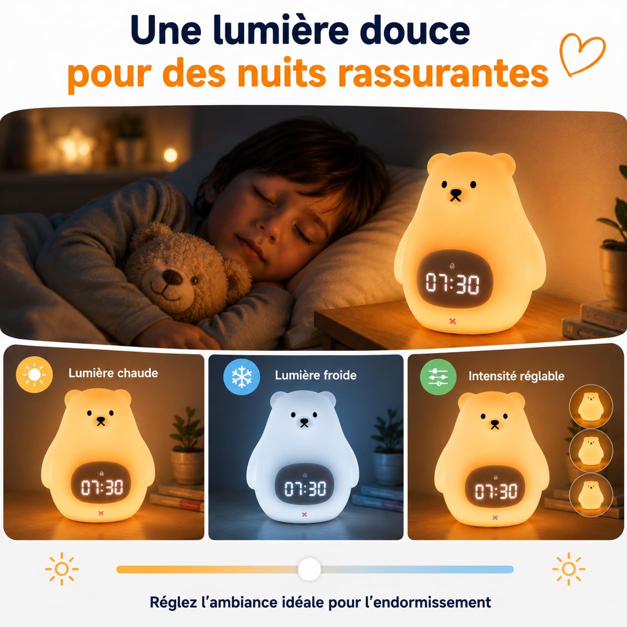 Kemi Sveglia educativa e luminosa giorno/notte con luce LED - Controllo app iOS/Android - Ricaricabile - Apprendimento del sonno - Ragazza & Ragazzo