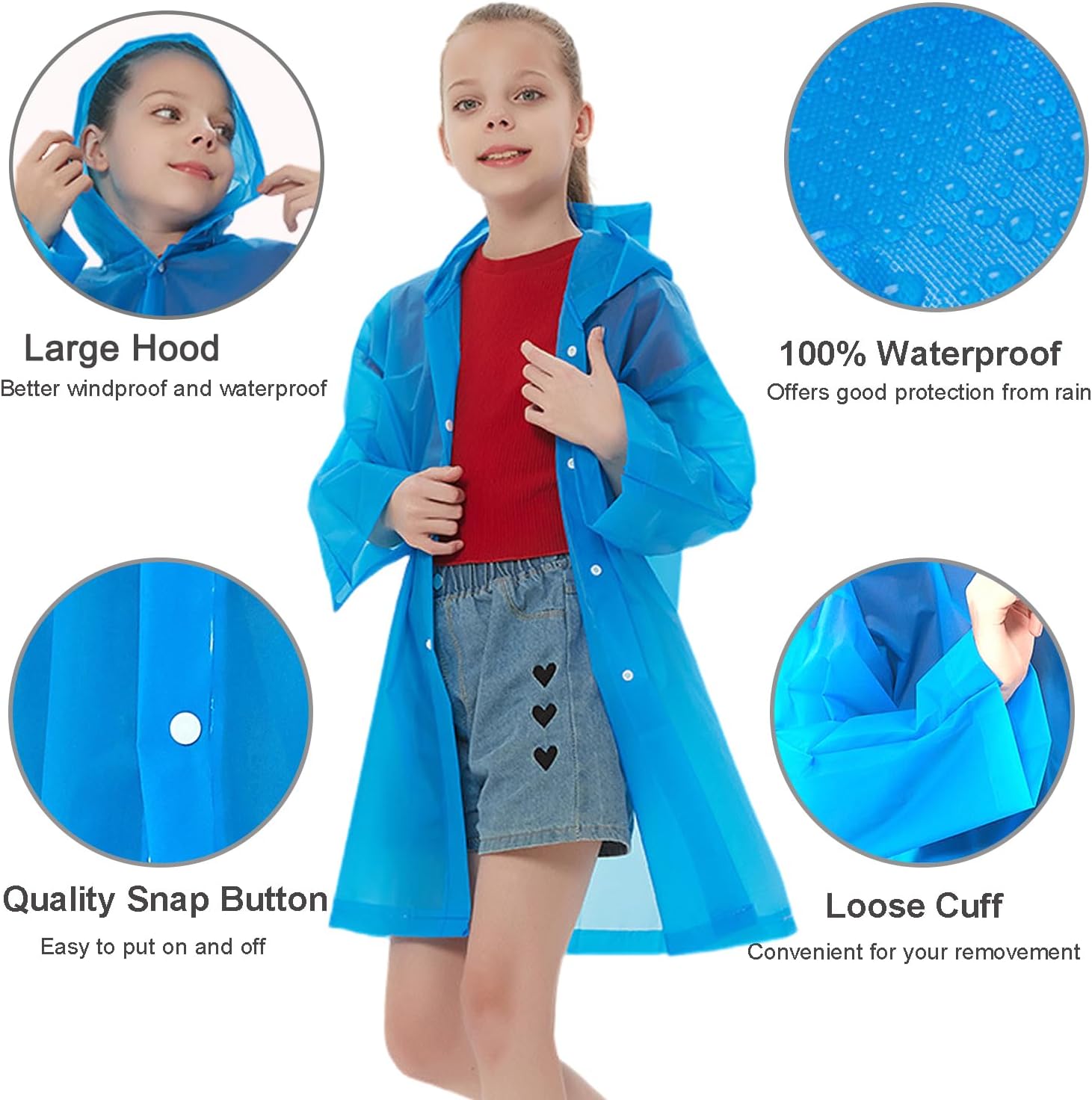 Rain Ponchos Raincoats for Kids, Reusable Boys Girls Rain Jackets Emergency with Hood for Family Disney Travel Outdoor image 3