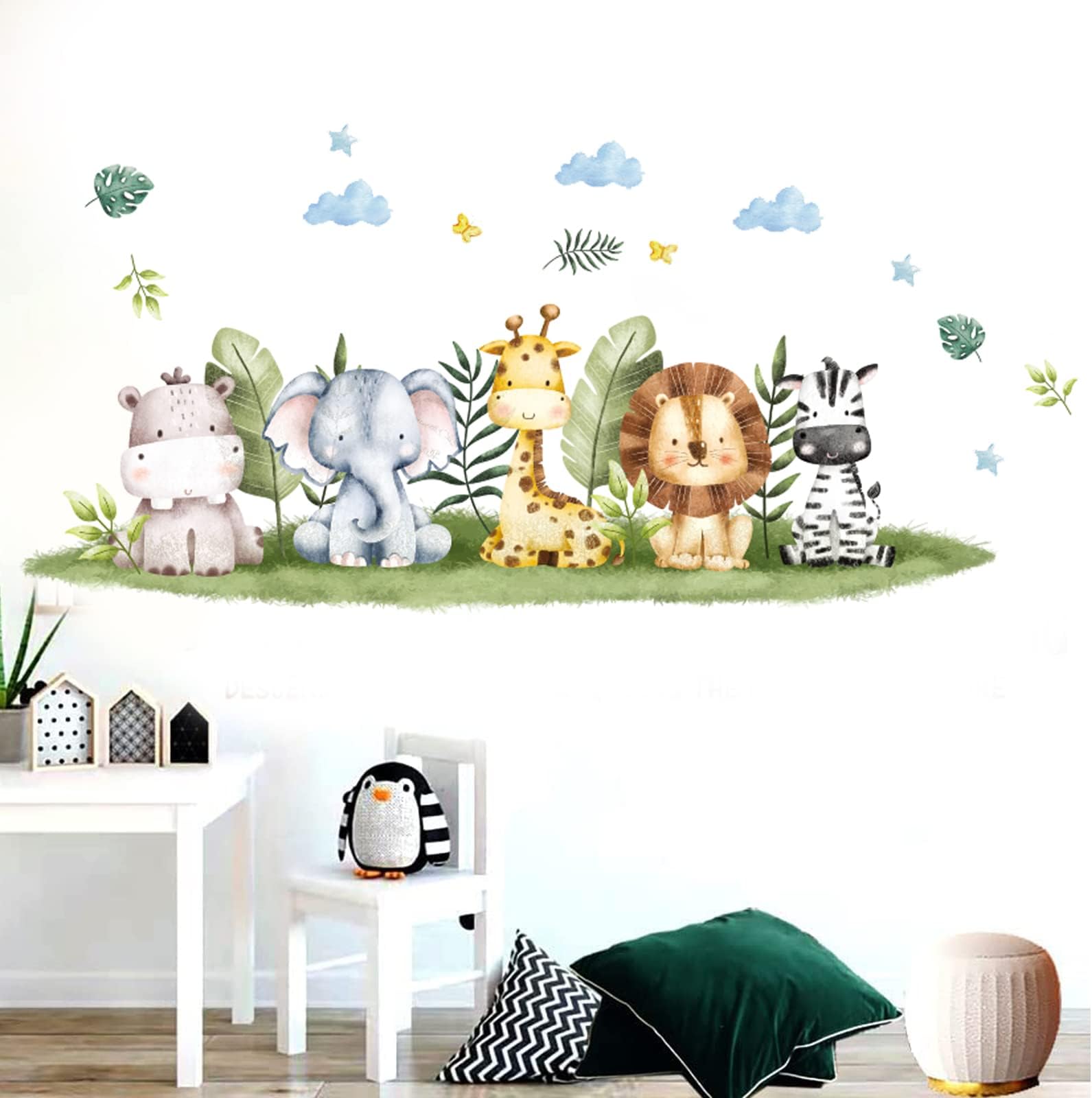 Amazon.com: Jungle Animals Wall Decals for Kids Room, Giraffe Tiger ...
