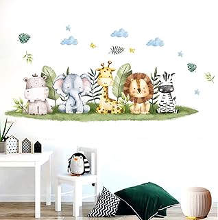 Jungle Animals Wall Decals for Kids Room, Giraffe Tiger Zebra Elephant Wall Stickers for Kids Room Living Room Bedroom Home Decorations Nursery Wall Decor (Style B)