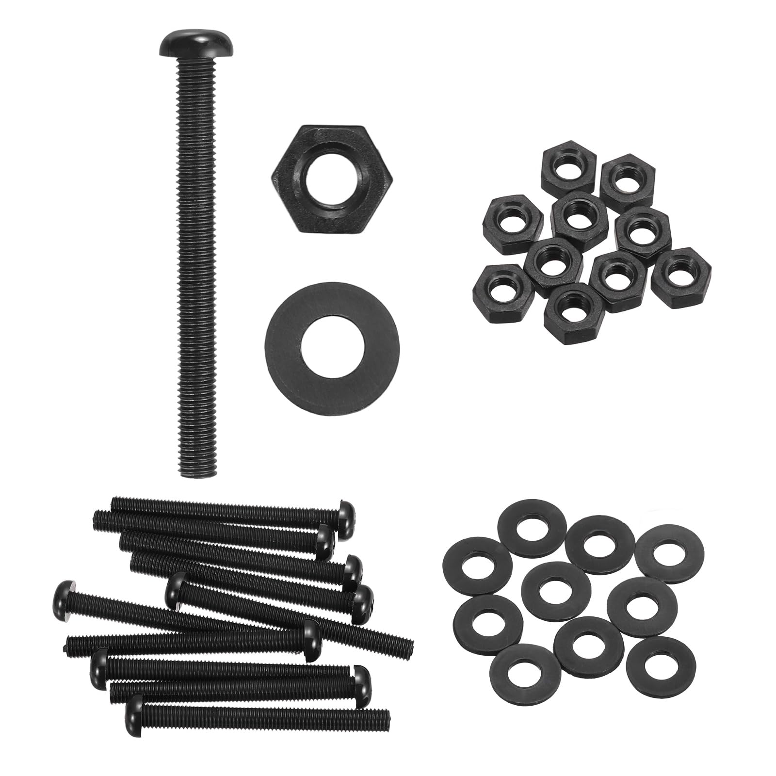 sourcing map 10 Set M8x80mm Nylon PA66 Plastic Cross Round Head Screw Phillips Bolts Hex Nuts Flat Washers Assortment Kit, Metric Full Thread Bolt Fasteners for DIY Machine Assembly, Black โ image 1