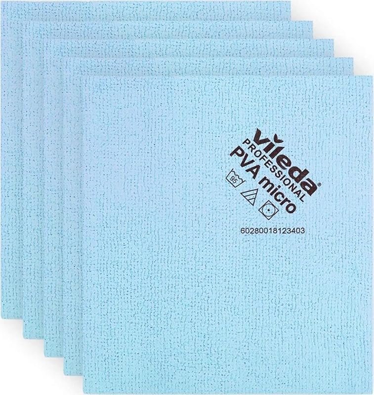 Vileda Professional | PVA Microfiber Cloth | All Purpose Cleaning Shammy | Synthetic Chamois Towel | Smooth & Absorbent Materials | 5 Pack Blue