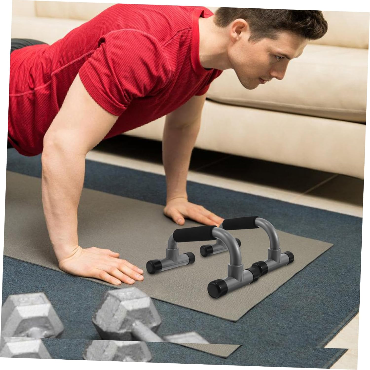 Totority Compact H-shape Push Up Bracket for Chest Strength Training Portable Anti-slip Fitness Equipment for Home Office Travel Workouts Stable Space-saving Push Up Stand