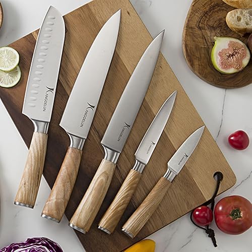 Miniatura 9 de Natura Series - Juego de 14 bloques de cuchillos, acero inoxidable de alto carbono ultra afilado con mango de madera